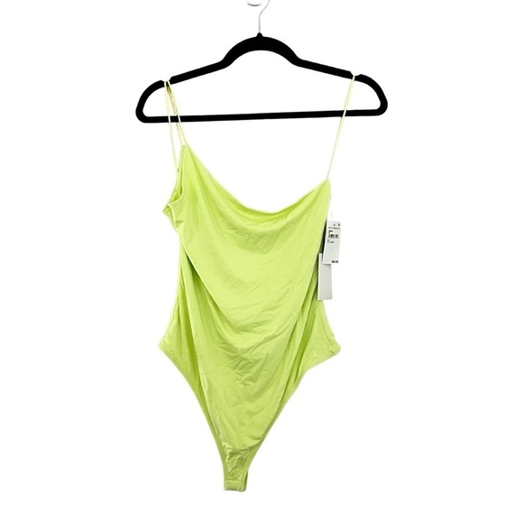 NWT GOOD AMERICAN Good Touch One Shoulder 90s Bodysuit in Key Lime Sz XL - Picture 2 of 5